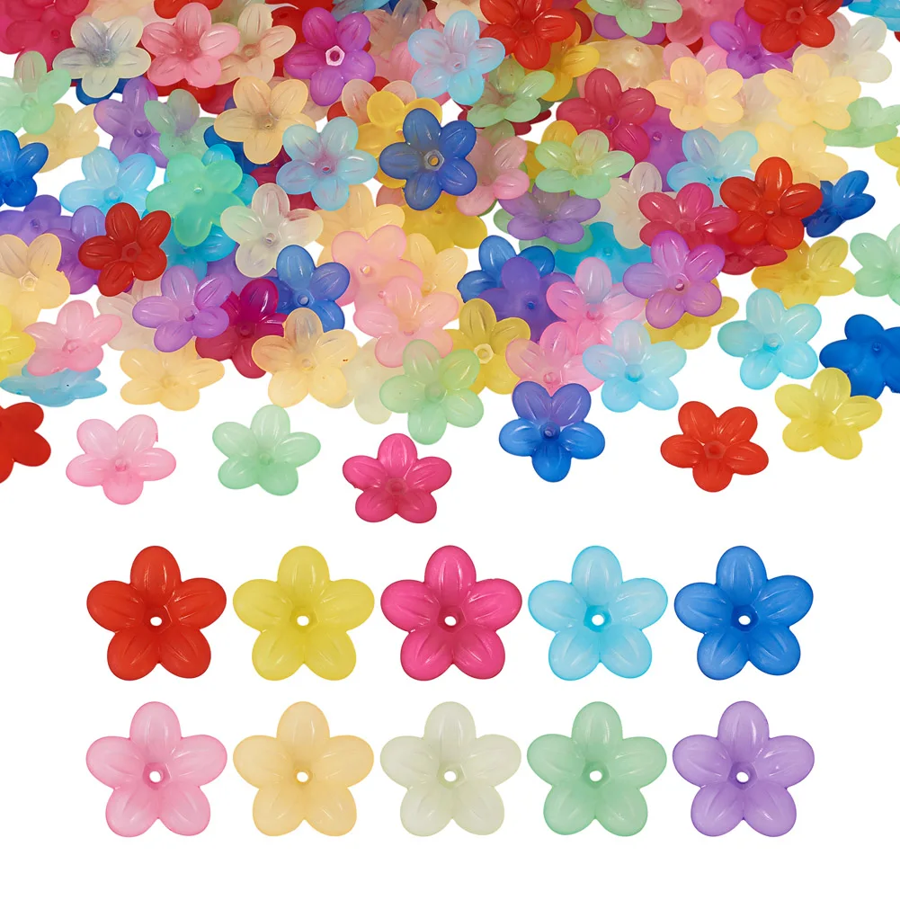 

200Pcs Frosted Acrylic Beads Caps Mixed Color 5-Petal Flower Spacer Beads For Handmade DIY Earrings Charms Jewelry Making