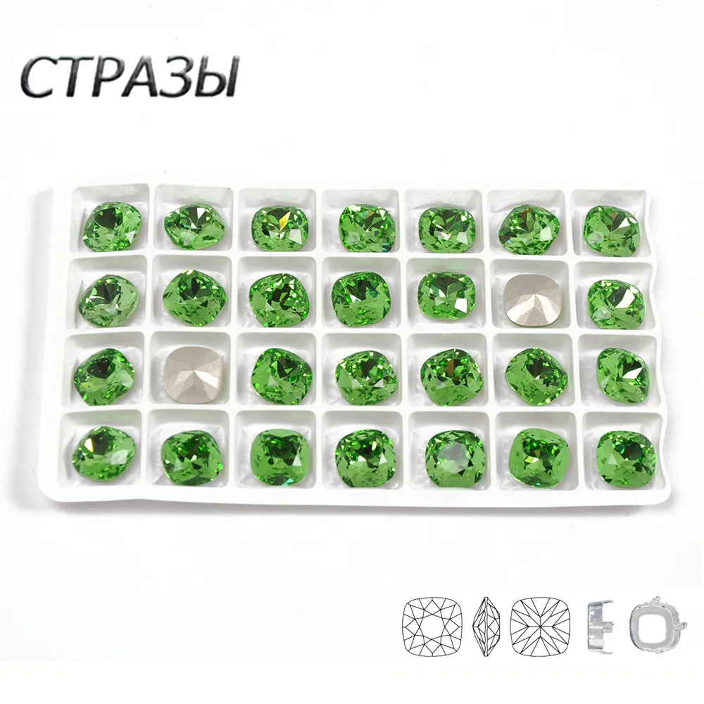 

CTPA3bI Peridot Color Top Quality Glass Crystal Sew On Stones Cushion Cut With Claw Rhinestones Use DIY Clothing Accessories