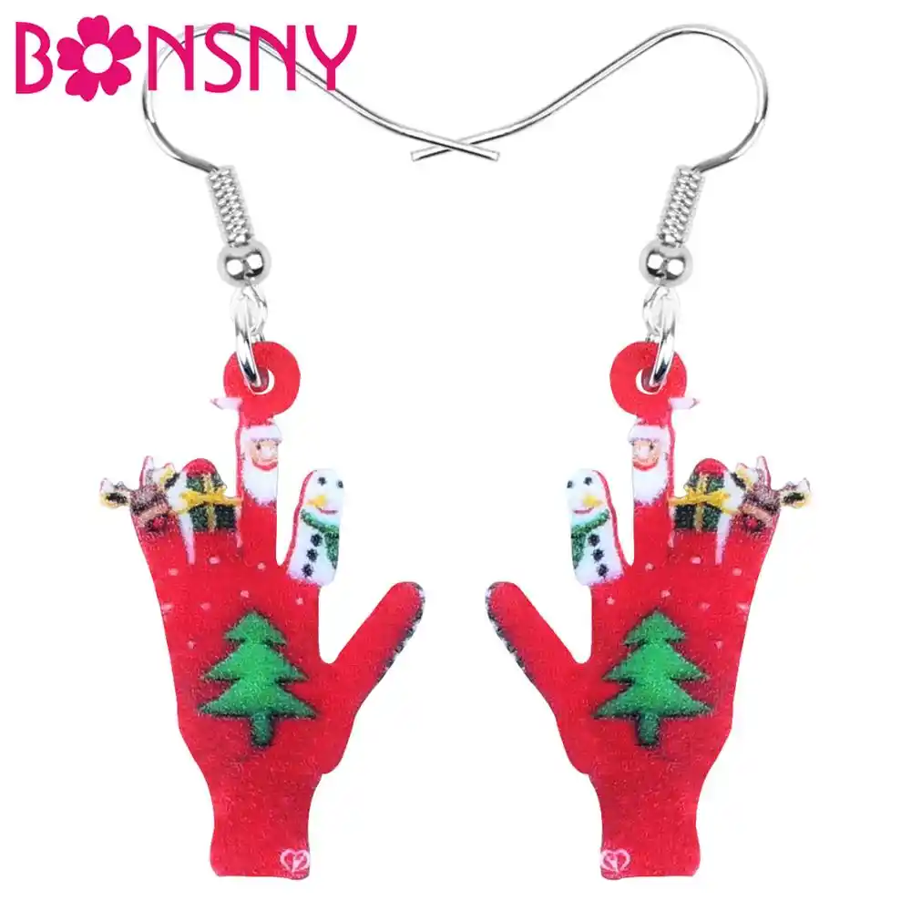 tree gloves santa claus snowman earrings drop dangle decorations