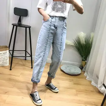 2020 spring new diamond high waist jeans women straight loose was thin denim harem pants r833
2020 spring new diamond high waist jeans women straight loose was thin denim harem pants r833