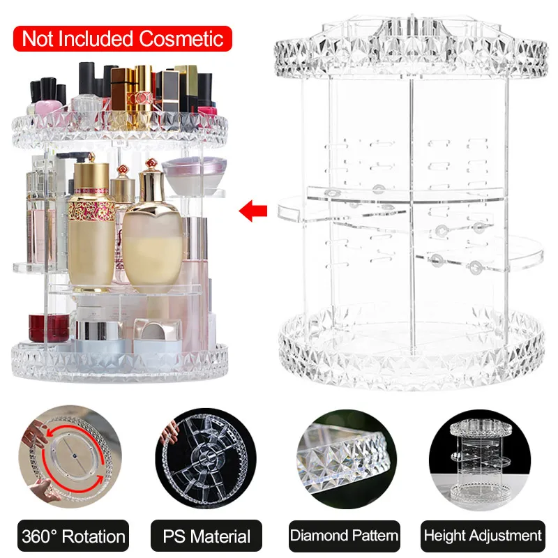 Cosmetic Case Acrylic Diamond Pattern 360 Degree Rotating Perfume Cosmetics Storage Box Adjustable Makeup Organizer Eyeliners
Cosmetic Case Acrylic Diamond Pattern 360 Degree Rotating Perfume Cosmetics Storage Box Adjustable Makeup Organizer Eyeliners
