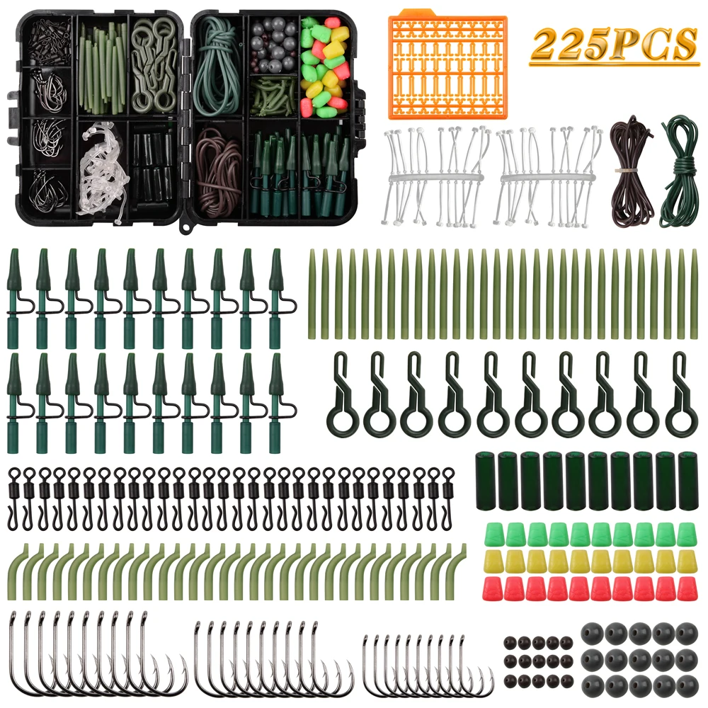 225Pcs/Box Carp Fishing Tackle Kit With Quick Change Swivels Anti-Tangle Sleeves Safety Lead Clips Hooks Baits Accessories
225Pcs/Box Carp Fishing Tackle Kit With Quick Change Swivels Anti-Tangle Sleeves Safety Lead Clips Hooks Baits Accessories