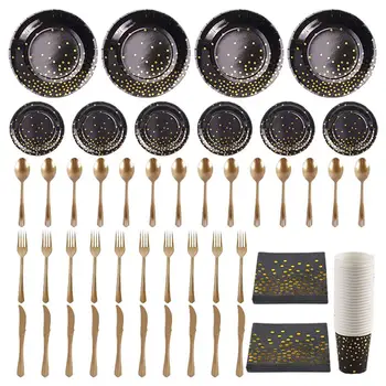 1 Set Of Disposable Tableware Convenient Paper Tableware For Home Party Use Black Bronzing Dots
1 Set Of Disposable Tableware Convenient Paper Tableware For Home Party Use Black Bronzing Dots