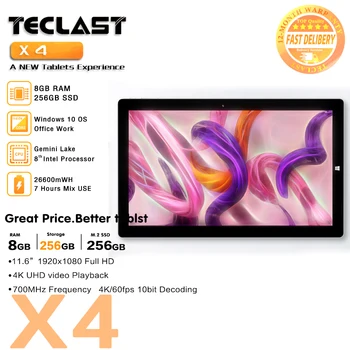 

Teclast X4 Tablet Laptops 2in1 11.6 Inch 8GB RAM 256GB SSD 1920 x 1080 Windows 10 Intel Gemini Lake N4100 HDMI Dual Wifi