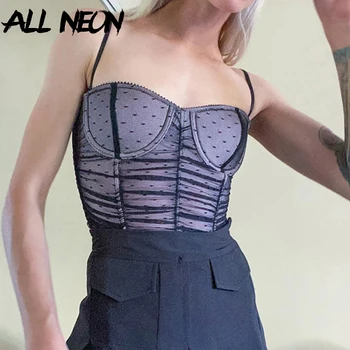 ALLNeon E-girl Y2K Double Layer Spot Mesh Cami Tops Sweet 90s Backless Ruched Spaghetti Strap Crop Tops Vintage Black Party Tops 
ALLNeon E-girl Y2K Double Layer Spot Mesh Cami Tops Sweet 90s Backless Ruched Spaghetti Strap Crop Tops Vintage Black Party Tops