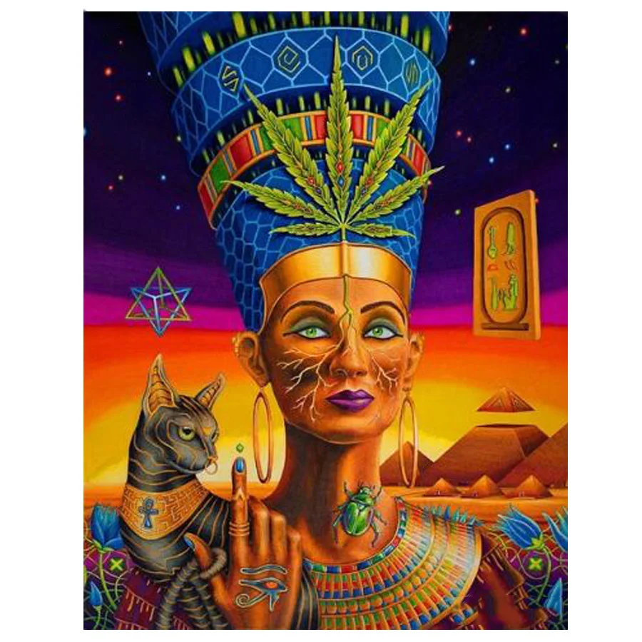 Фото 5d квадратная круглая Алмазная вышивка египетская женщина и кот алмазная