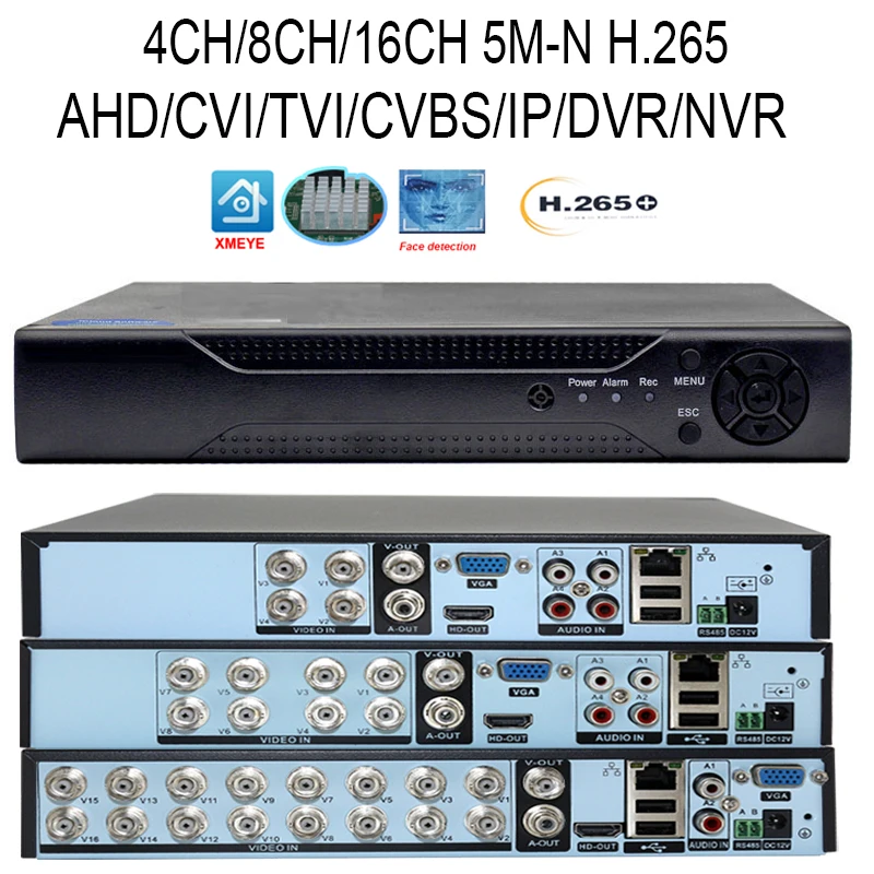 H.265 5M-N 1080P IP DVR XMEYE NVR 4/8/16 канальная система видеонаблюдения 5 в 1 AHD TVI CVI гибридный