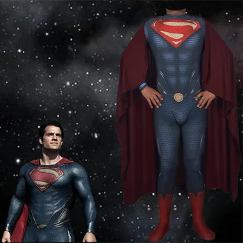 

uperman Man of Steel Costume Superman Clark Kent Cosplay Jumpsuit Cloak Halloween Superhero Carnival Adult Men Zentai Outfit