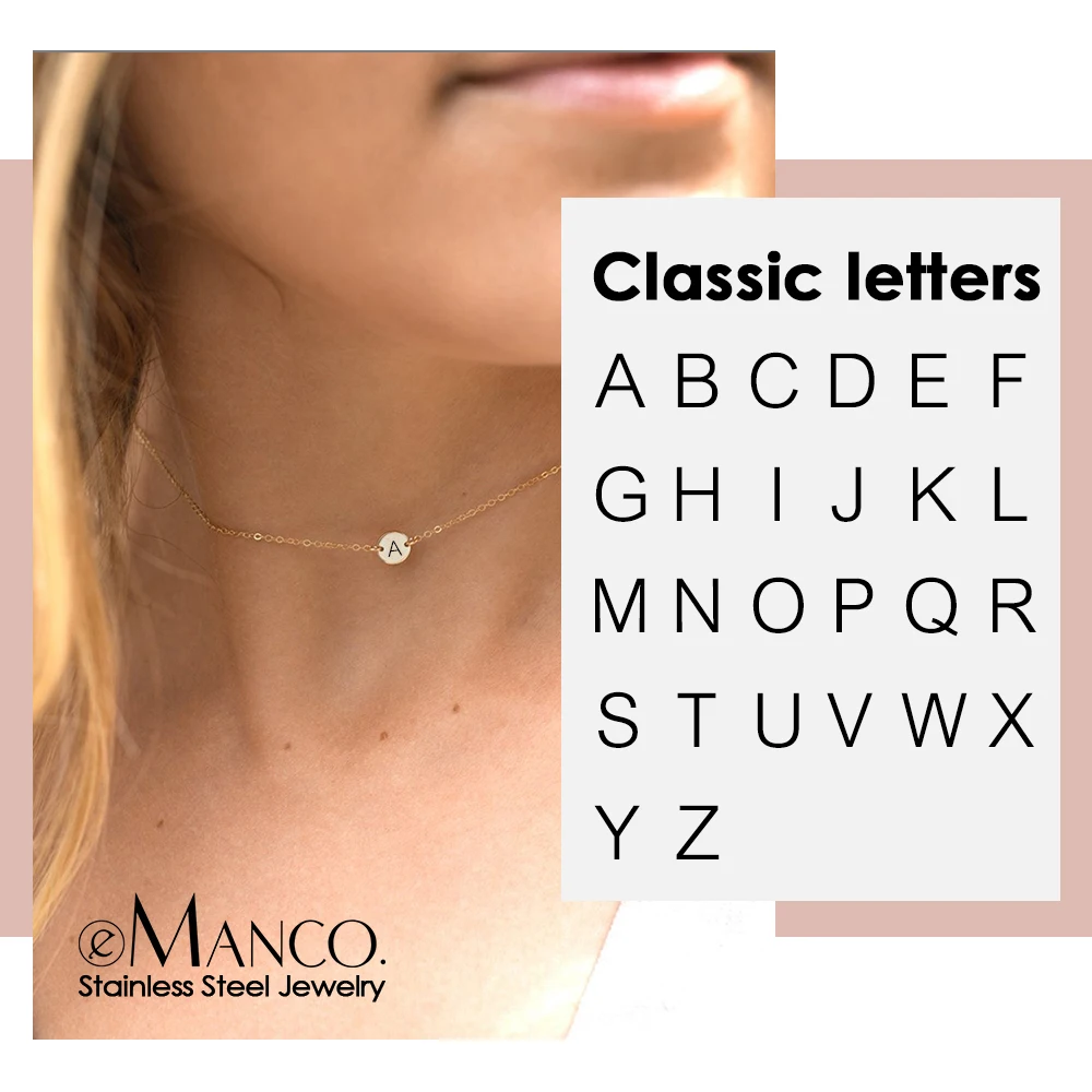 

eManco Engrave 26 Alphabet Pendant Necklace women Trendy Around Neck Chain Choker Necklace Real 316L Stainless Steel Necklace