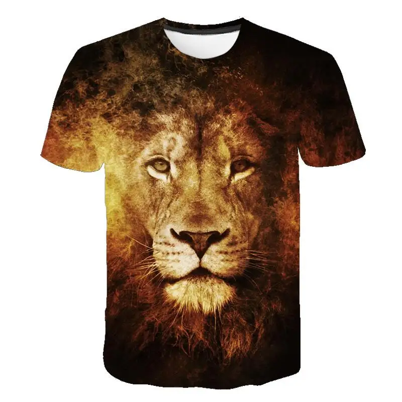 Summer men's T-shirt O-neck short-sleeved clothing Animal Lion 3D printing T-shirt Casual men's T-shirt