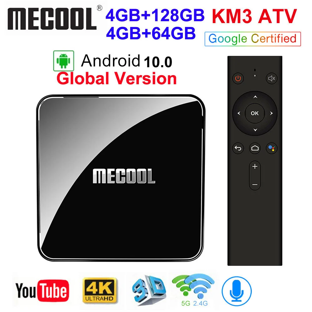 ТВ приставка MECOOL KM3 A Android TV сертификат Google 10 4 ГБ 64 9 0 KM9 PRO Гб 32 2 16 Amlogic S905X2 4K Wi