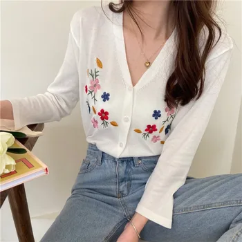 Summer Vintage Knitted Floral Embroidery Women Blouse V Neck Long Sleeve Button Soft Thin Shirt Elegant Ladies Out Wear Tops
Summer Vintage Knitted Floral Embroidery Women Blouse V Neck Long Sleeve Button Soft Thin Shirt Elegant Ladies Out Wear Tops