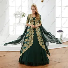 

Thinyfull Green Two Piece Caftan Evening Dresse Gold Lace Moroccan Prom Dress Party Gown Vestido De Festa