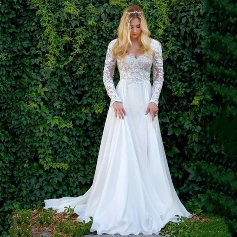vestito da sposa A-Line V-Neck Long Sleeves boho Wedding Dress With Lace Appliques Bride Wedding Dress trajes de novia 2019
vestito da sposa A-Line V-Neck Long Sleeves boho Wedding Dress With Lace Appliques Bride Wedding Dress trajes de novia 2019