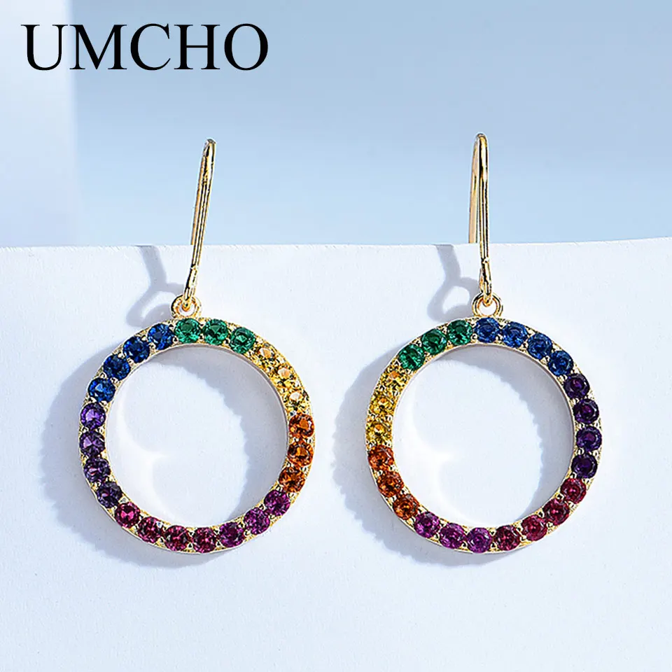 

UMCHO 925 Sterling Silver Round Drop Earrings For Women Romantic Wedding Party Birthday Gift Engagement Fine Jewelry