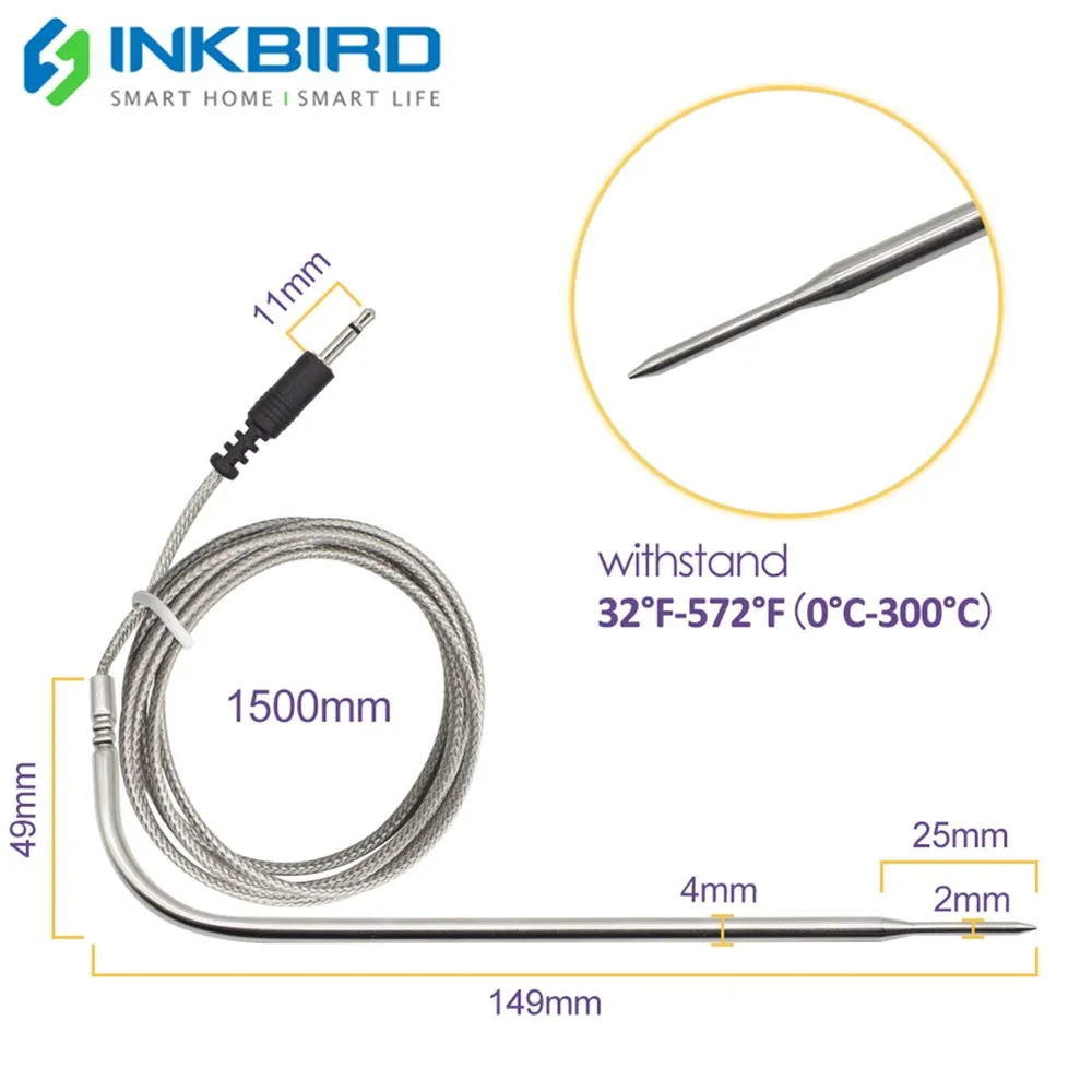 

Digital Grilling Cooking BBQ Smoker Thermometers Food-grade Stainless Meat Probe Only for Inkbird Thermometer IBT-4XS