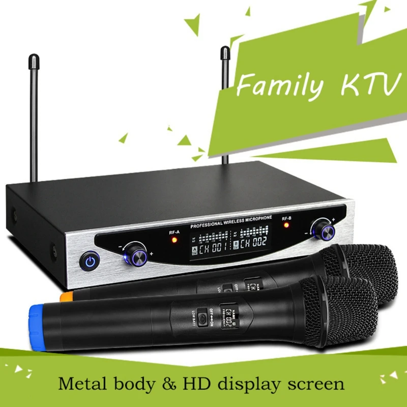 2 Channels UHF Wireless Handheld microphone System Professional Karaoke microphone Family KTV Dual Stereo MIC Condenser EU Plug
2 Channels UHF Wireless Handheld microphone System Professional Karaoke microphone Family KTV Dual Stereo MIC Condenser EU Plug