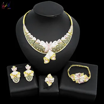 Yulaili Dubai Gold Jewelry Sets for Women Wedding Dress Accessories Tricolor Flower Shaped Necklace Earrings Bracelet Ring Set
Yulaili Dubai Gold Jewelry Sets for Women Wedding Dress Accessories Tricolor Flower Shaped Necklace Earrings Bracelet Ring Set