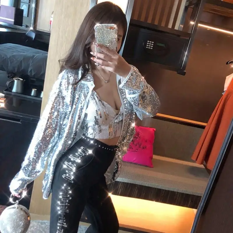 Autumn Women Sequin Coat Gold Silver Jacket Sequins Long Sleeve Bling Bling Streetwear Loose Casual Basic Lady Jacket Outwear
Autumn Women Sequin Coat Gold Silver Jacket Sequins Long Sleeve Bling Bling Streetwear Loose Casual Basic Lady Jacket Outwear