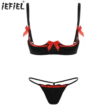 Open Cups Underwired Bra Sexy Lingerie Set Womens Adjustable Spaghetti Shoulder Straps Bowknot Bralette with G-string Briefs
Open Cups Underwired Bra Sexy Lingerie Set Womens Adjustable Spaghetti Shoulder Straps Bowknot Bralette with G-string Briefs