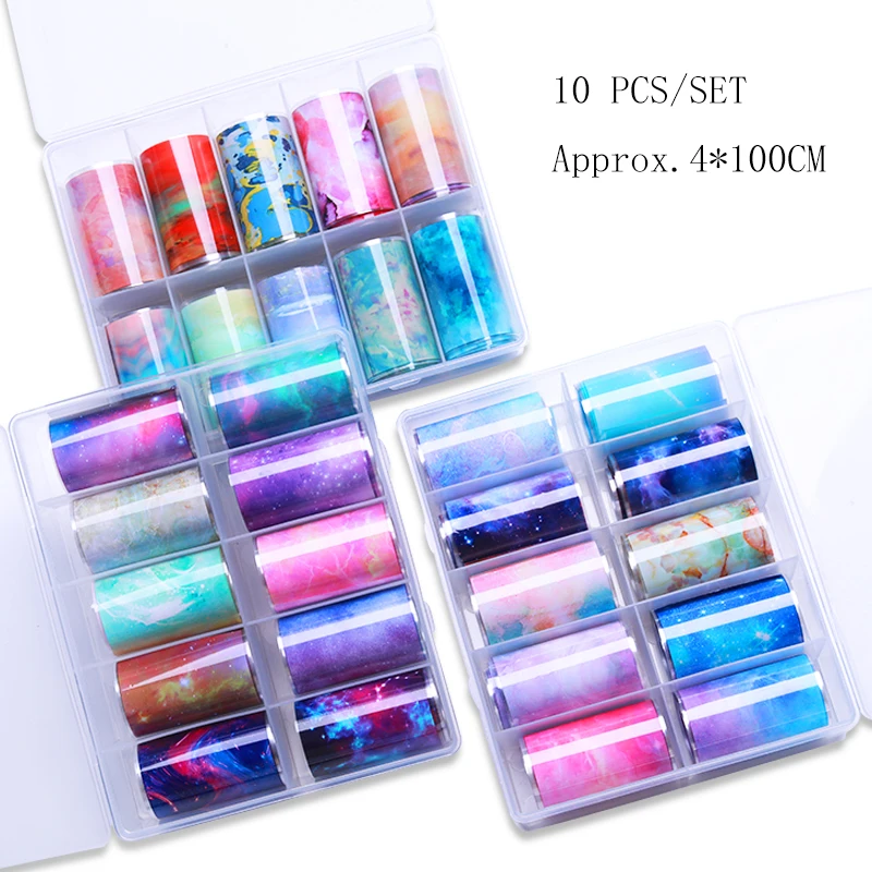 10 Rolls/Box Nail Foil Stickers Gradient Ink Effect Colorful Mixed Patterns Transfer Decals Paper Nail Art Decorations
10 Rolls/Box Nail Foil Stickers Gradient Ink Effect Colorful Mixed Patterns Transfer Decals Paper Nail Art Decorations