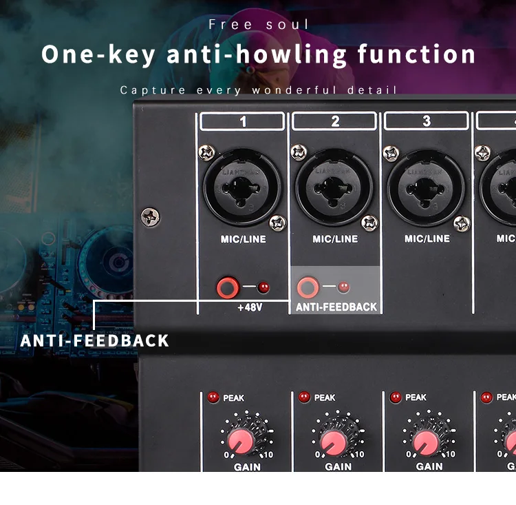 BMG-06A Sound Audio-Mixer Mixing Console 6 channel Audio Interface 16 kinds DSP Effects / 48V Phantom Power USB Bluetooth MP3