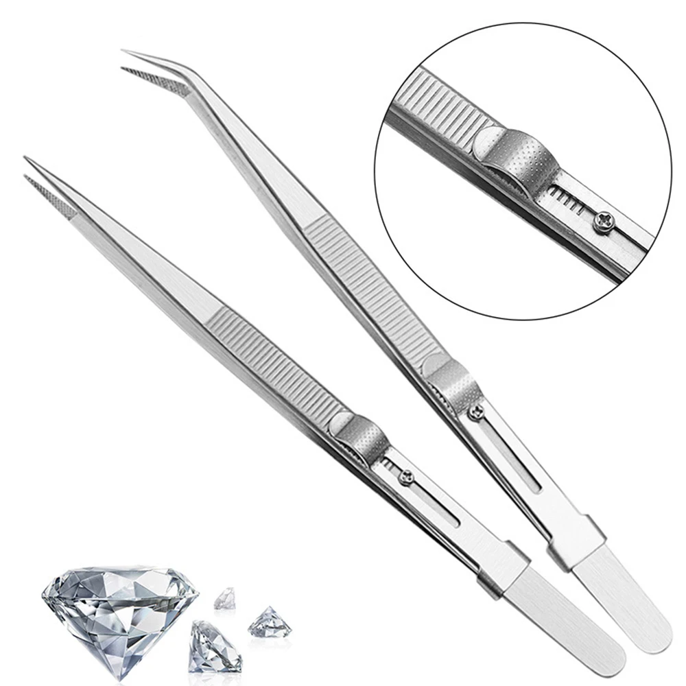 

Precision Adjustable Slide Lock Tweezers 6.38" Anti Static Forceps for Jewelry Electronic Components Holding Tightly Repair Tool