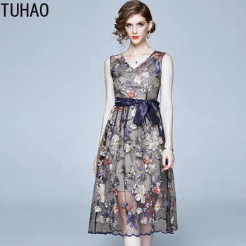 TUHAO Embroidery Floral Print Sashes Ruffled Dresses Women 2020 Summer Fashion Sleeveless Dresses Casual Vestidos Mujer WM61 
TUHAO Embroidery Floral Print Sashes Ruffled Dresses Women 2020 Summer Fashion Sleeveless Dresses Casual Vestidos Mujer WM61