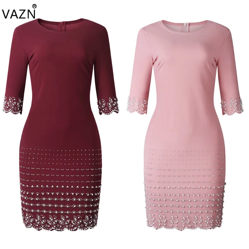 VAZN YWQS363 New Autumn Young Lady Of Note 2 Color Heavy Industry Beading Round Neck Half Sleeve Office Women Thin Midi Dress
VAZN YWQS363 New Autumn Young Lady Of Note 2 Color Heavy Industry Beading Round Neck Half Sleeve Office Women Thin Midi Dress