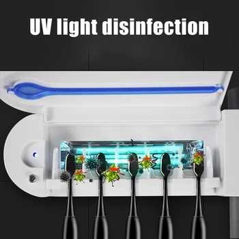 2-in-1 UV Toothbrush Disinfection Rack Toothpaste Kit Toothbrush Holder Toothpaste Dispenser Wall Mounted H7JP 
2-in-1 UV Toothbrush Disinfection Rack Toothpaste Kit Toothbrush Holder Toothpaste Dispenser Wall Mounted H7JP