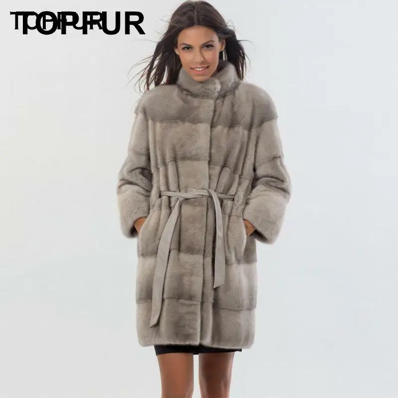 TOPFUR Fashion New Style Real Mink Fur Coat Women 2019 Winter 85 CM Long Luxury Genuine Jacket With Stand Collar Coats | Женская одежда