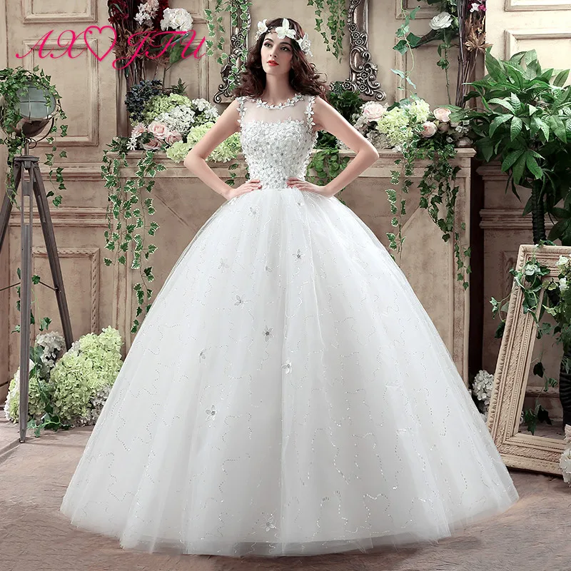 AXJFU luxury princess little flower white lace wedding dress vintage o neck illusion turkey ball gown beading wedding dress
AXJFU luxury princess little flower white lace wedding dress vintage o neck illusion turkey ball gown beading wedding dress