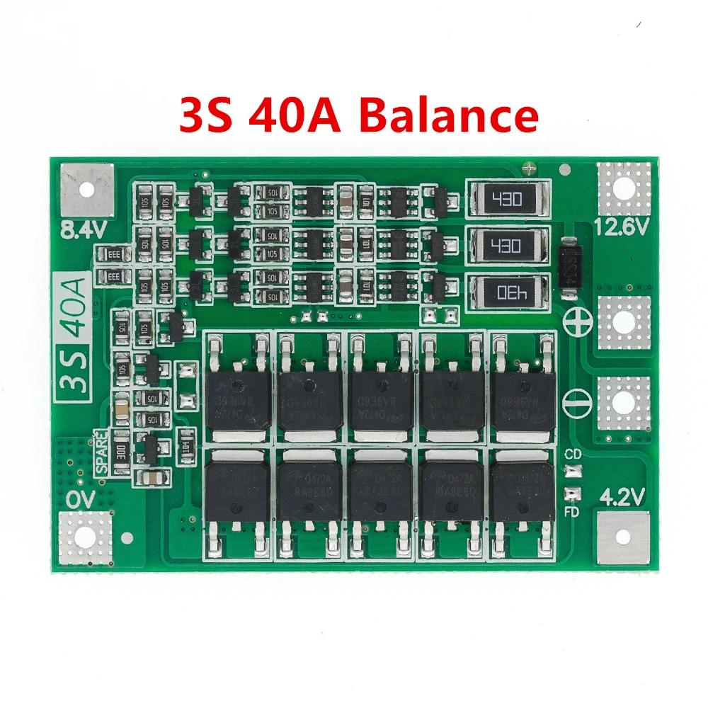 3S 40A литий ионная батарея зарядное устройство Защитная плата PCB BMS для токовый