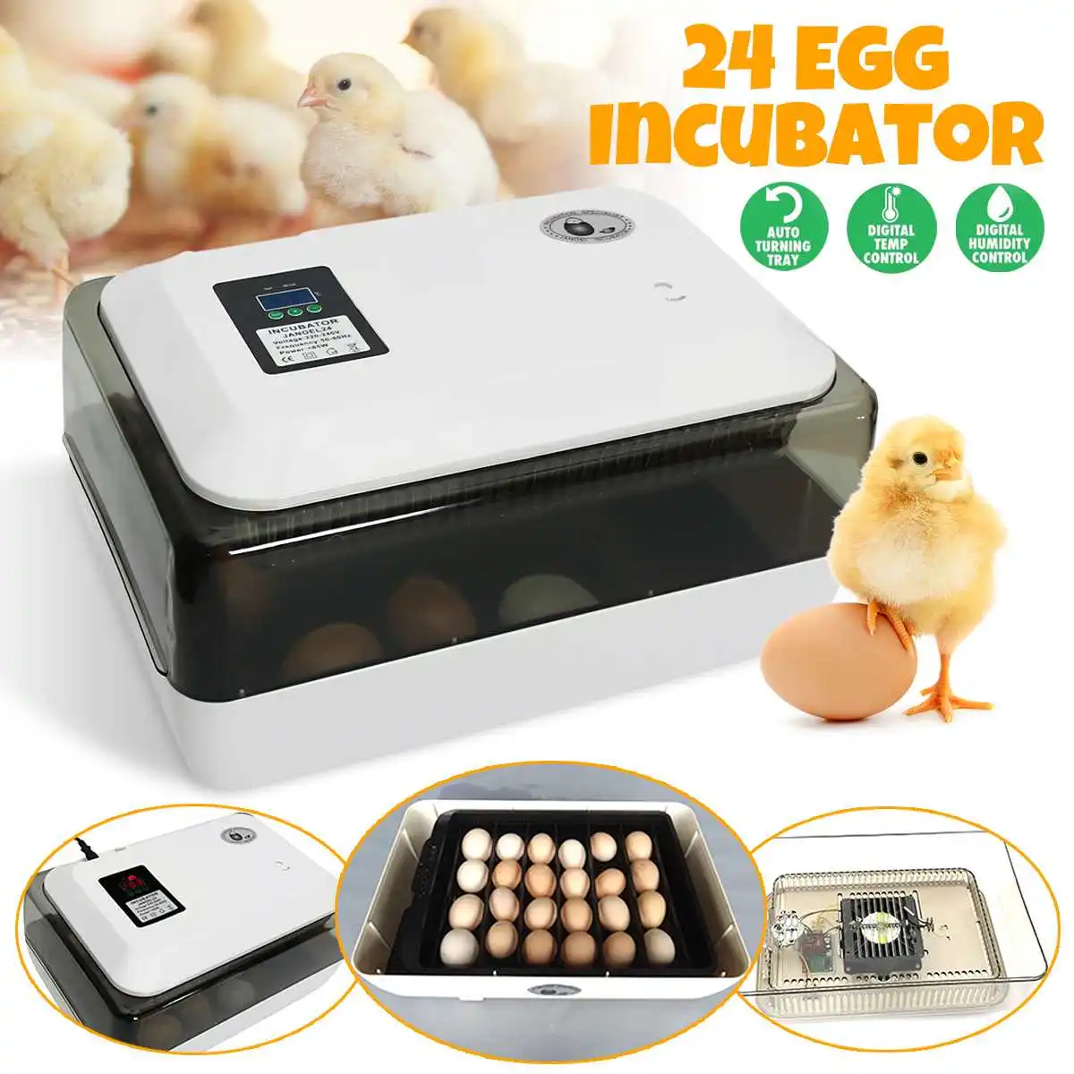 180V/240V 50-60HZ 85W Auto-Turning Digital 24 Eggs AU Plug Incubator Automatic Hatch Chicken Duck Egg 43x29x22.5cm Simple
180V/240V 50-60HZ 85W Auto-Turning Digital 24 Eggs AU Plug Incubator Automatic Hatch Chicken Duck Egg 43x29x22.5cm Simple