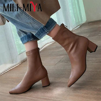 MILI-MIYA Solid Color Women Ankle Boots Cow Leather Zippers Square Heels Pointed Toe Spring Autumn Shoes For Ladies Size 34-42
MILI-MIYA Solid Color Women Ankle Boots Cow Leather Zippers Square Heels Pointed Toe Spring Autumn Shoes For Ladies Size 34-42