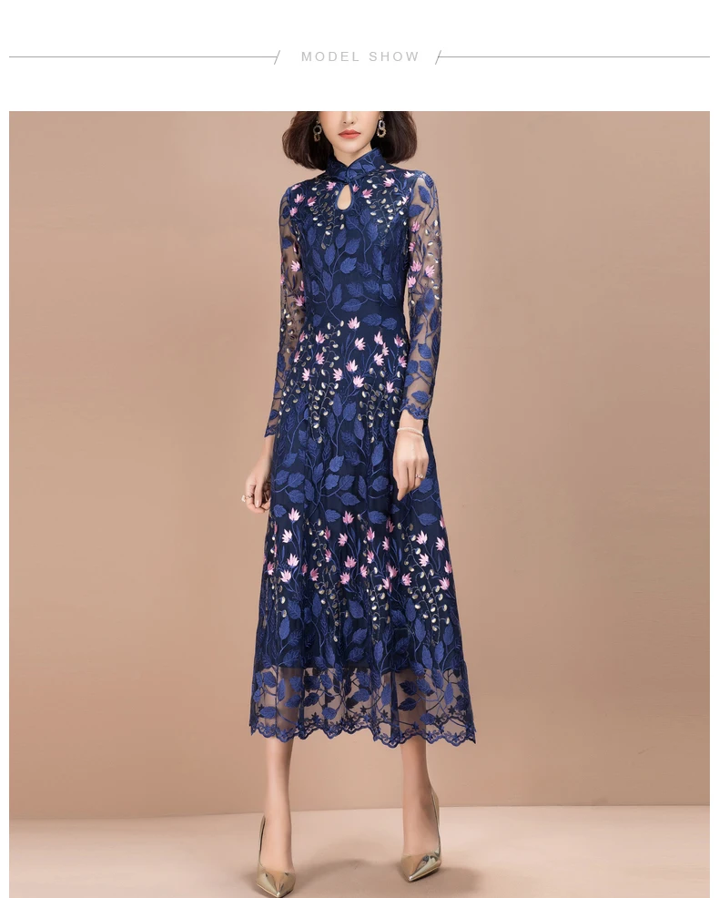 2021 Spring High Quality New Luxury Long Floral Embroidery Lace Dress for Women 2021 Spring High Quality New Luxury Long Floral Embroidery Lace Dress for Women