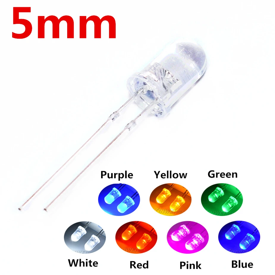 Free shipping 1000pcs 5mm led white/blue/red/yellow/green/pink light bulbs / 5MM White Colour LED emitting diode F5mm | Электронные