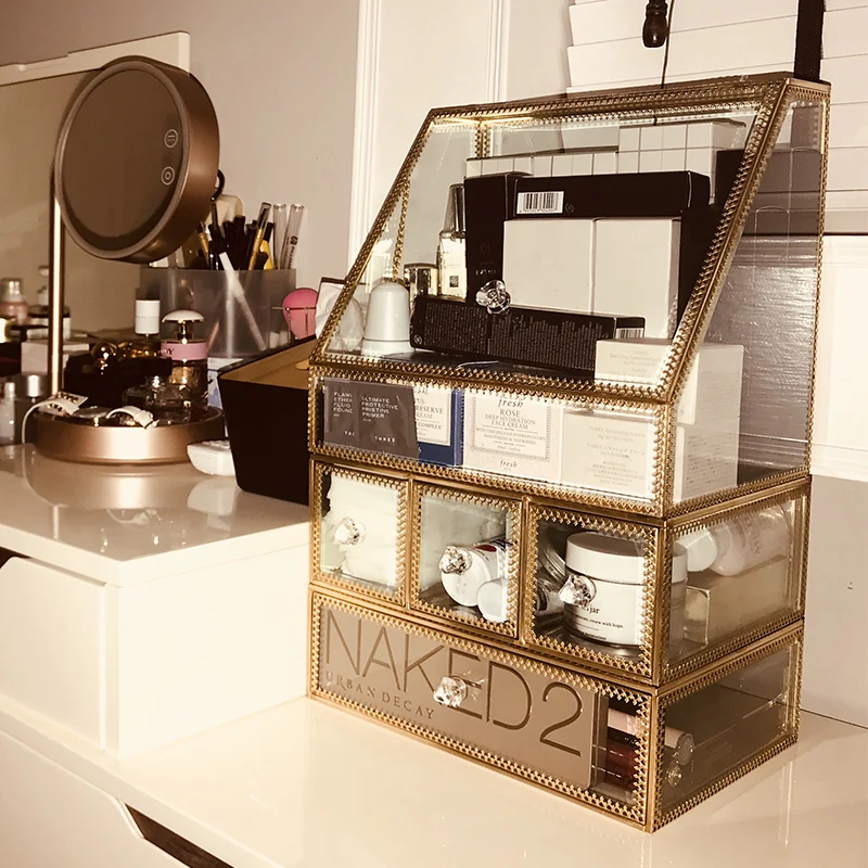 European retro glass cosmetics receipt box, dressing table top, skin care products, dustproof jewelry shelf
European retro glass cosmetics receipt box, dressing table top, skin care products, dustproof jewelry shelf