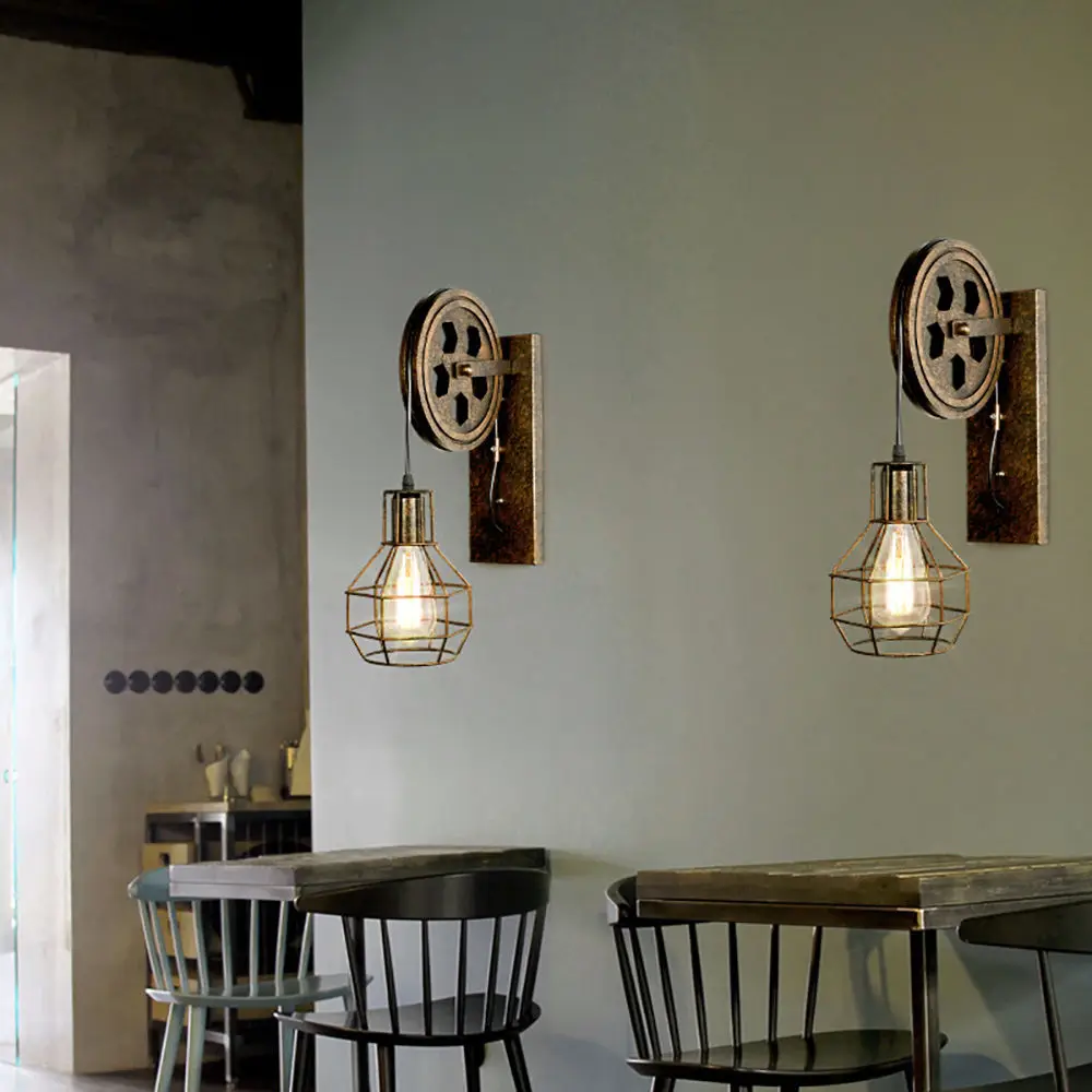 Retro Vintage Wall Light Shade Ceiling Lifting Pulley Industrial Wall Lamp Fixture Iron Loft Cafe Bar Adjustable Sconce Light Retro Vintage Wall Light Shade Ceiling Lifting Pulley Industrial Wall Lamp Fixture Iron Loft Cafe Bar Adjustable Sconce Light