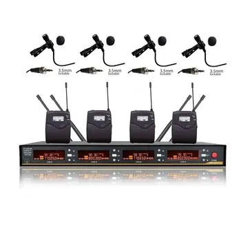 4 Channel UHF Wireless Lapel Microphone System Diversity Cordless mic Mike Set Stage Vocal microphone For church Theater 
4 Channel UHF Wireless Lapel Microphone System Diversity Cordless mic Mike Set Stage Vocal microphone For church Theater