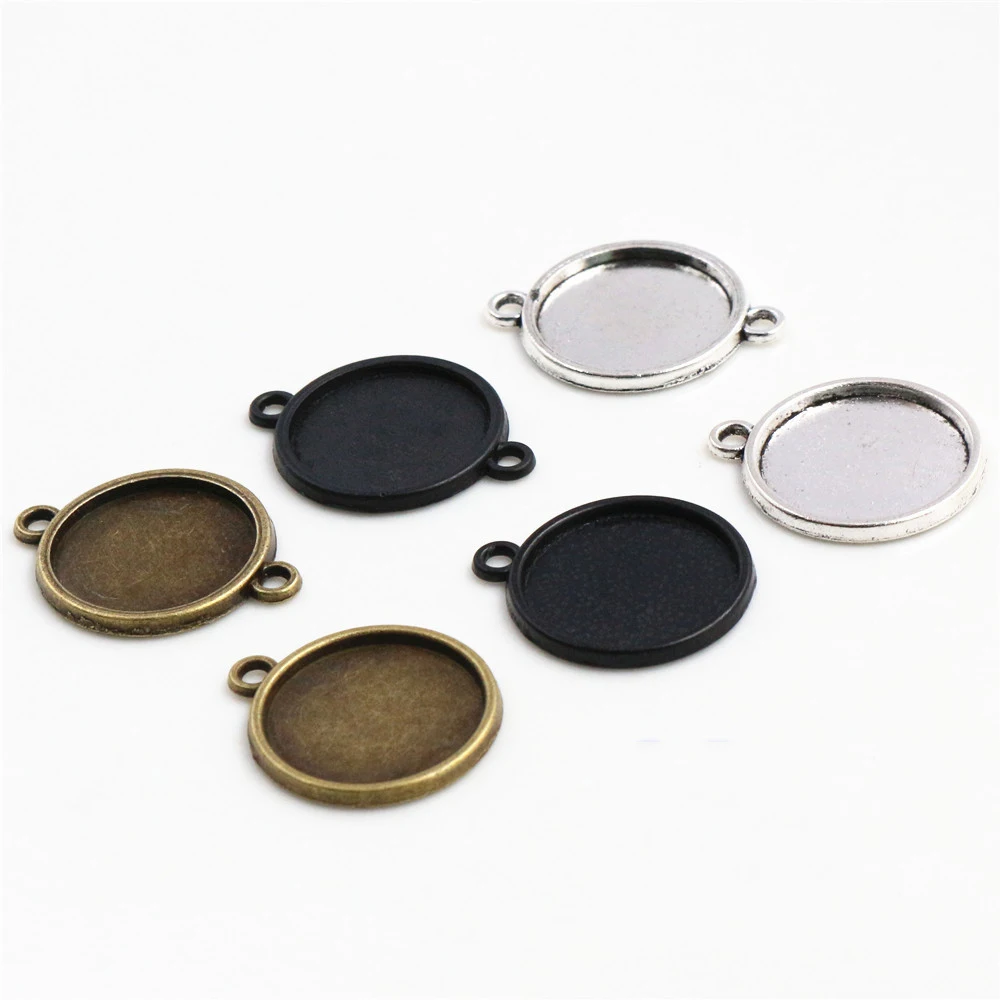 

14mm 16mm 18mm Inner Size Antique Bronze Silver Plated Black Bronze 6 Simple Style Cabochon Base Cameo Setting Charms Pendant
