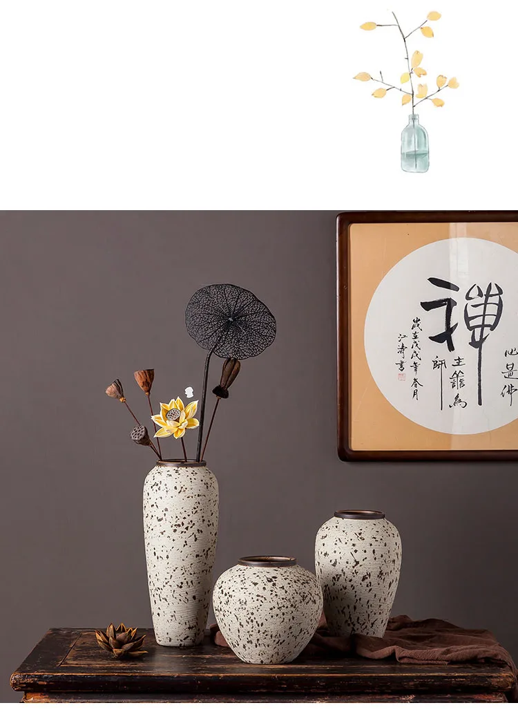 Keramik Klasik Vas Lantai Vas Tekstur Titik Bunga Memasukkan Perabotan Zen Porselen Kerajinan Cina Vintage Dekorasi Rumah
