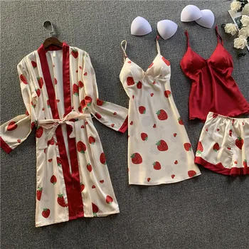 4 Pieces Women Robe Gown Sets Satin Sleepwear Summer Silk Bathrobe Nightwear Short Pyjama Sleep Lounge Pajamas Robes
4 Pieces Women Robe Gown Sets Satin Sleepwear Summer Silk Bathrobe Nightwear Short Pyjama Sleep Lounge Pajamas Robes