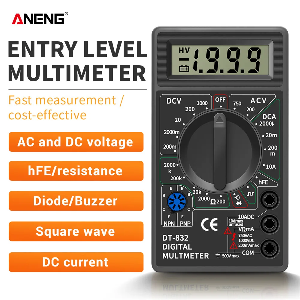 NEW Professional DT832 Digital Multimeter LCD AC/DC Voltmeter Ampere Mete Ohm Tester Multi-function
NEW Professional DT832 Digital Multimeter LCD AC/DC Voltmeter Ampere Mete Ohm Tester Multi-function