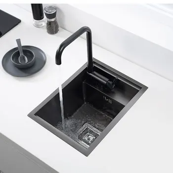 

Black Counter Invisible Kitchen Sink Stainless Steel Manual Single Slot Nakajima Small Sink Balcony Pool Hidden Sink 40x35cm