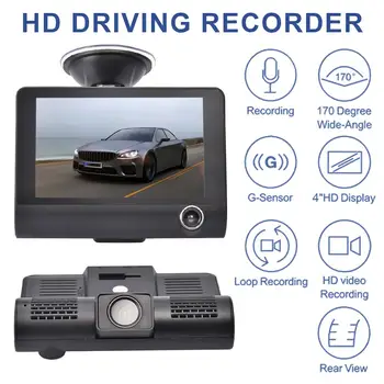 

Car 3-lens High-definition Driving Recorder 1080P G Sensor WDR Multi-language Driving DVR With 4.0 Inch Display Recorder