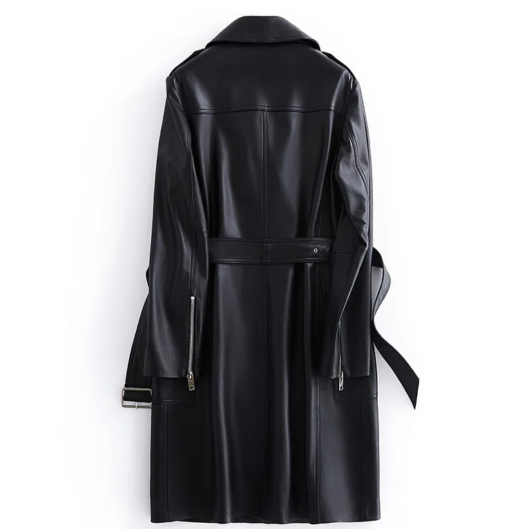 Waliicorners zipper belt lapel Spring leather trench coat for women Black long faux leather jacket 7 H8ca70b0b539e4c09aa4a2ed7a80a83aek