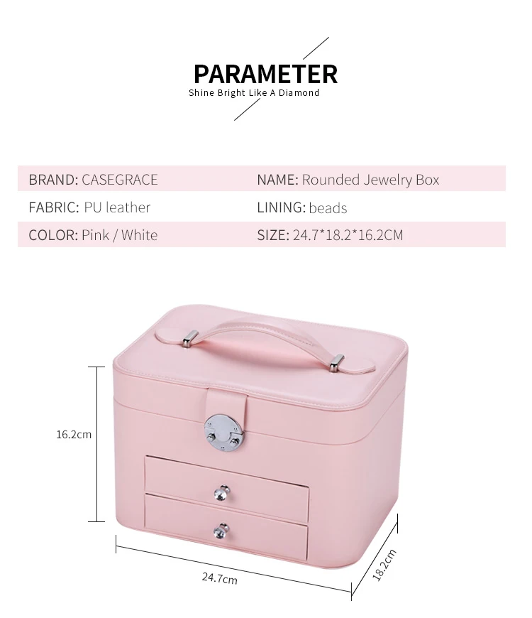 Luxury Large PU Leather Drawer Jewelry Box With Mirror