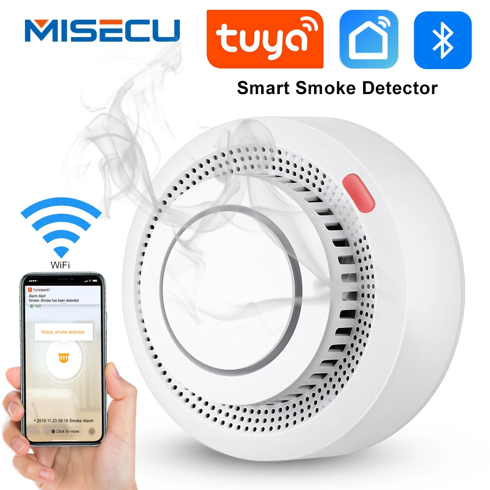 Tuya App Smart WiFi Strobe Smoke Detector Wireless Fire Alarm Sensor Remote Reminder Office Home Security System Protection |