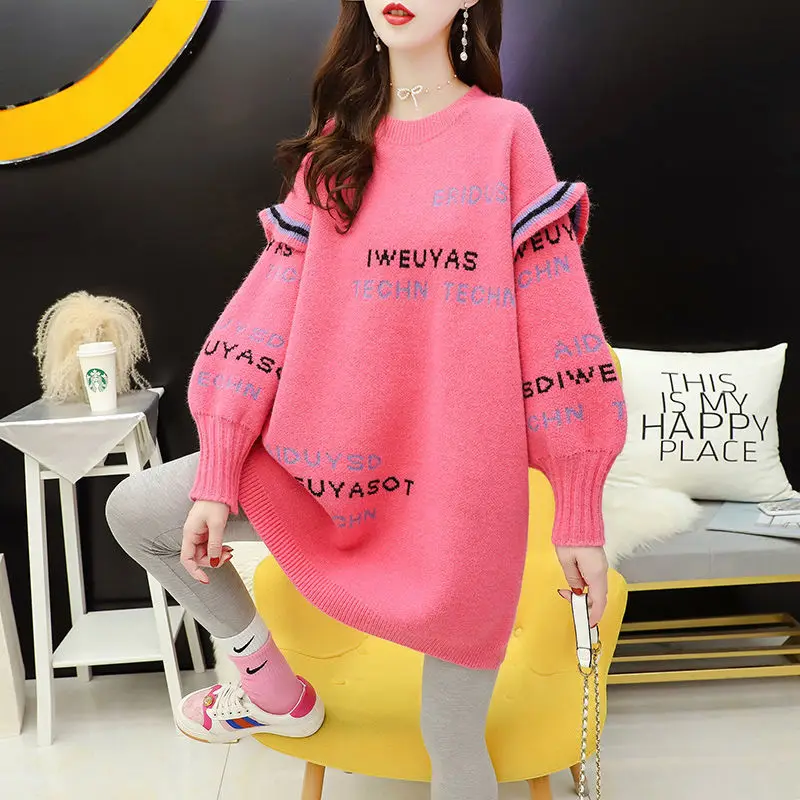 Mid-length Sweater Women's Early Autumn and Winter New Korean Style Loose Lazy Style Large Size Knitted Dress
Mid-length Sweater Women's Early Autumn and Winter New Korean Style Loose Lazy Style Large Size Knitted Dress